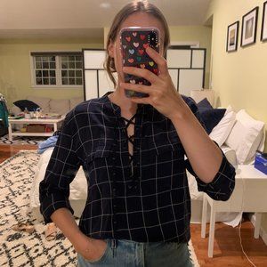 Madewell Checked Tie Front "Flannel" Blouse
